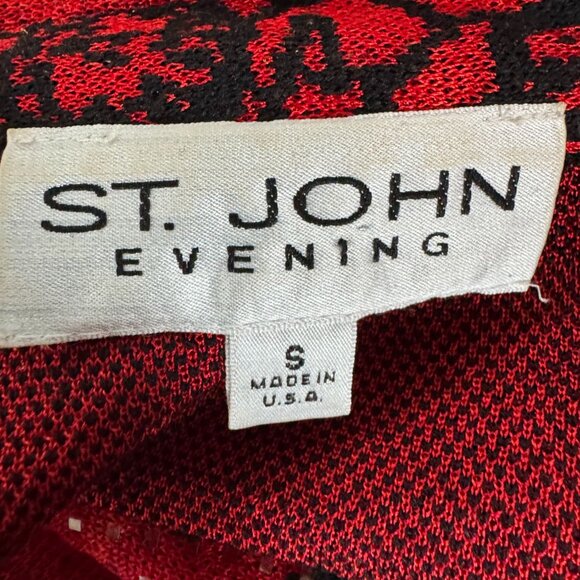 St. John Vintage Evening Red & Black Floral Sequin Knit Top Size Small - Picture 6 of 16